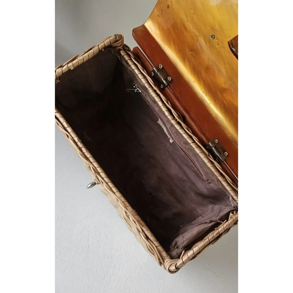 Vintage Plastic Wicker Gold Marbled Swirl Box Purse